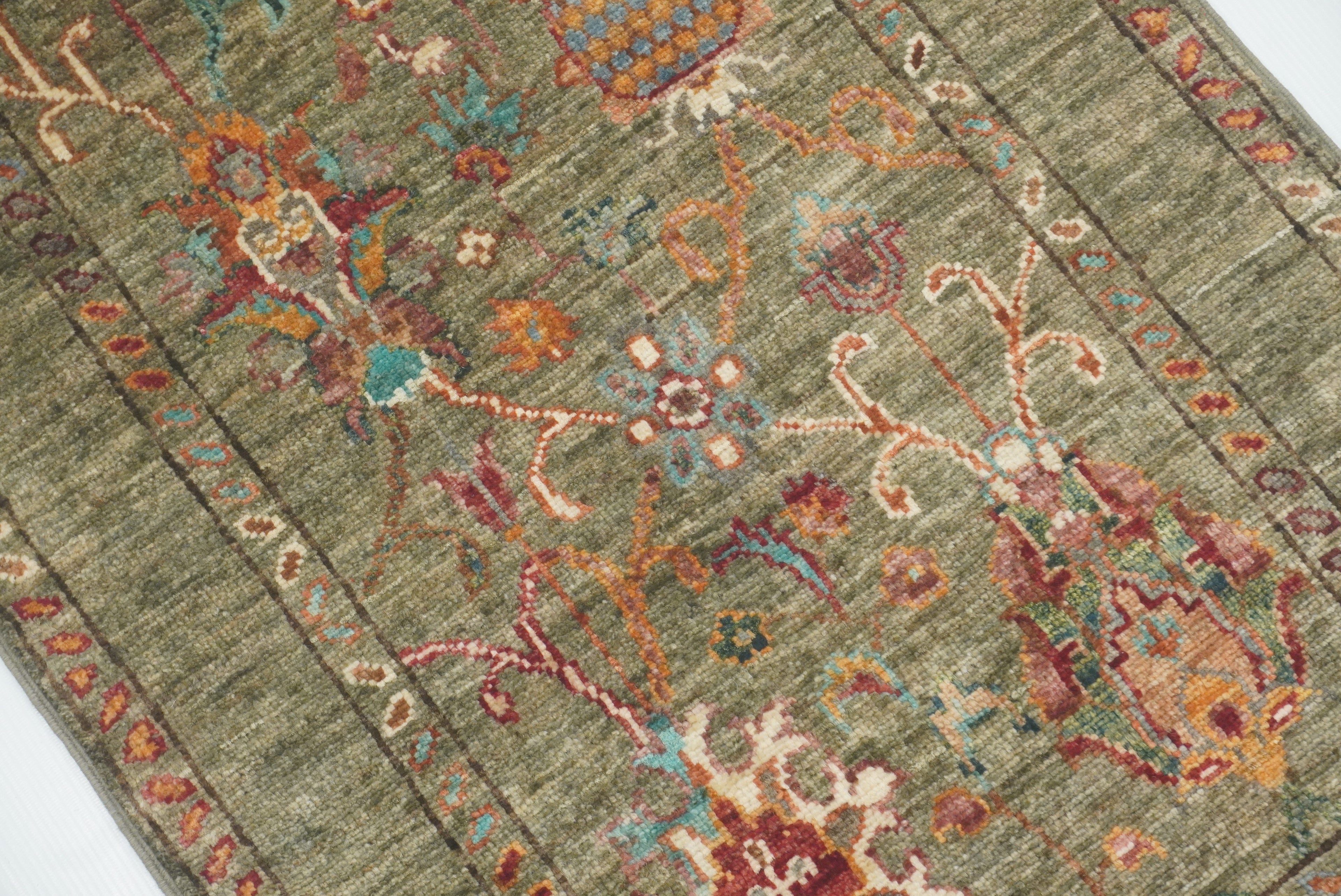 2x3 Green Afghan Waziri Floral Hand Knotted Rug - Yildiz Rugs