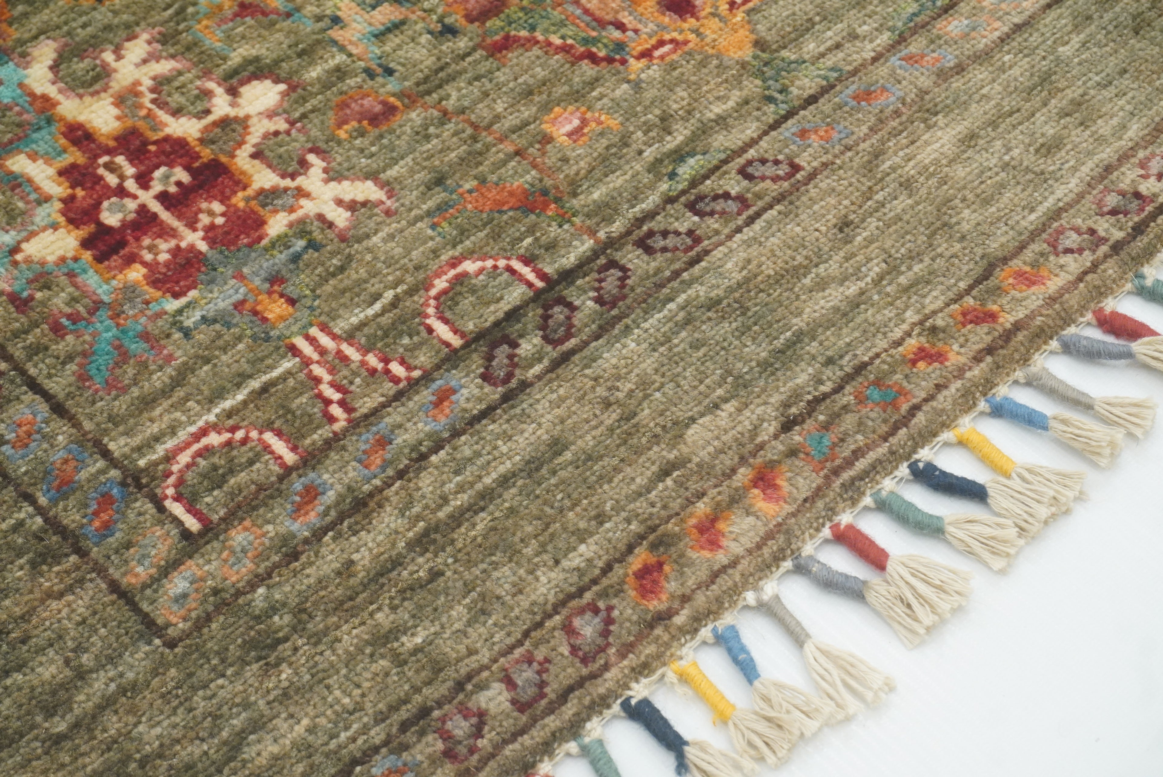 2x3 Green Afghan Waziri Floral Hand Knotted Rug - Yildiz Rugs