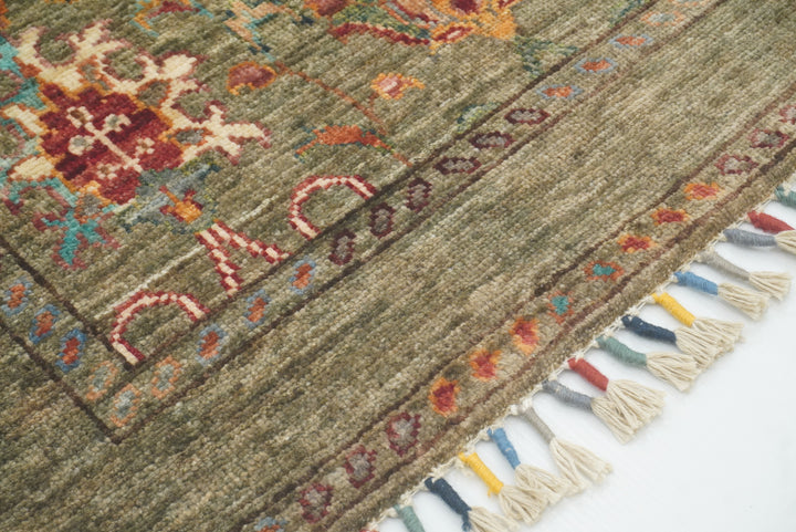 2x3 Green Afghan Waziri Floral Hand Knotted Rug - Yildiz Rugs