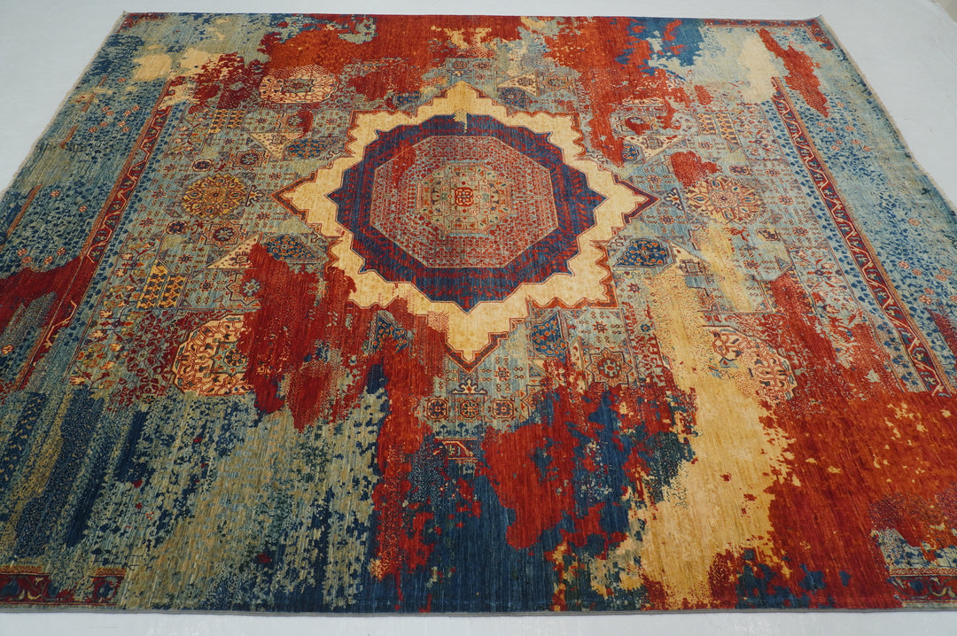 8x10 Blue Modern Mamluk Turkish Hand Knotted Medallion Rug