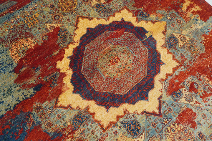 8x10 Blue Modern Mamluk Turkish Hand Knotted Medallion Rug