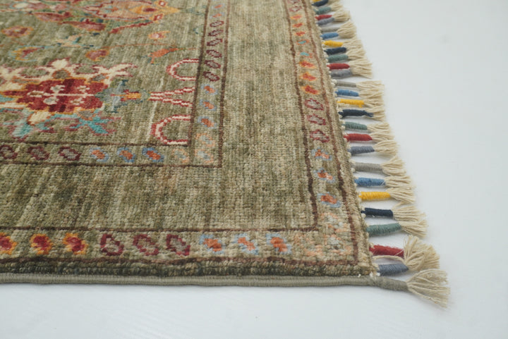 2x3 Green Afghan Waziri Floral Hand Knotted Rug - Yildiz Rugs