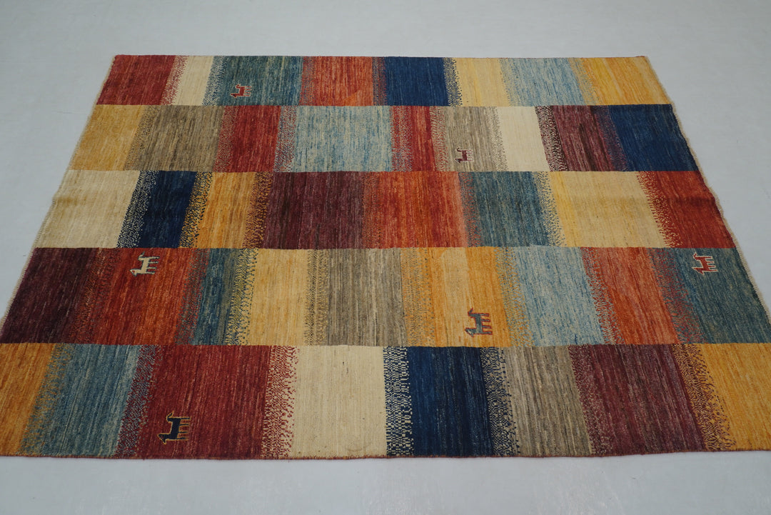 5'5"x7'6" Nomadic Gabbeh Multicolor Checkered Afghan Tribal Rug