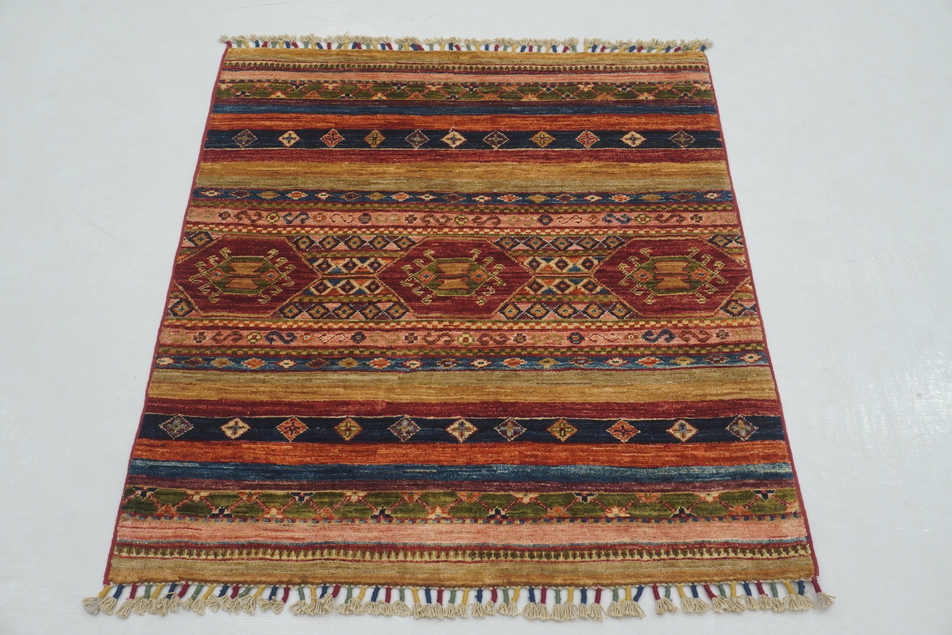 3x3 Red Khorjin Afghan Handmade Tribal Square Rug