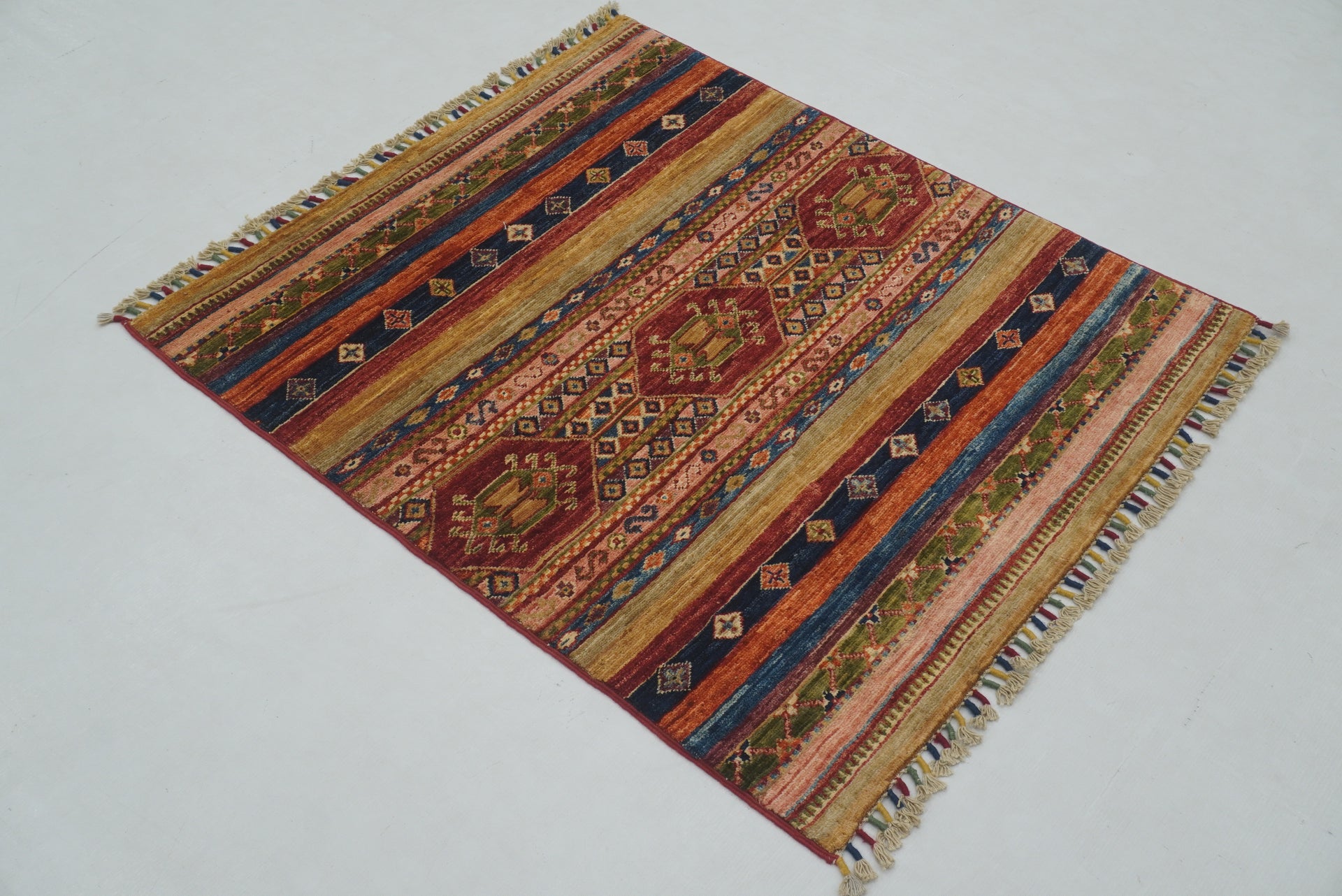 3x3 Red Khorjin Afghan Handmade Tribal Square Rug