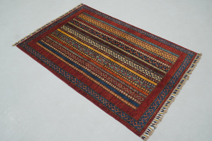 3x5 Red Turkish Shawl Hand Knotted Rug