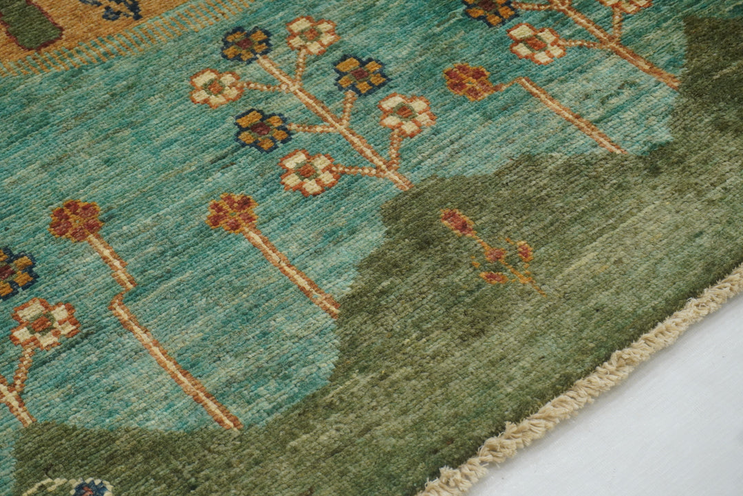 6x8 Brown Green Blue Afghan Landscape Tribal Gabbeh Rug