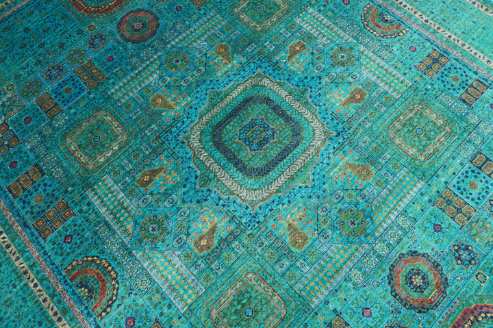 10x13 Turquoise Sky Blue Mamluk Turkish Fine Hand Knotted Medallion Rug - Yildiz Rugs