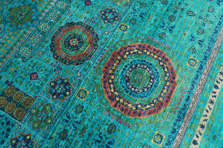 10x13 Turquoise Sky Blue Mamluk Turkish Fine Hand Knotted Medallion Rug - Yildiz Rugs