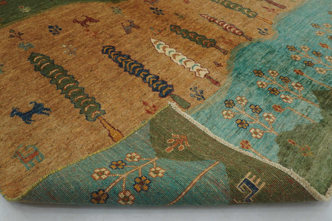 6x8 Brown Green Blue Afghan Landscape Tribal Gabbeh Rug