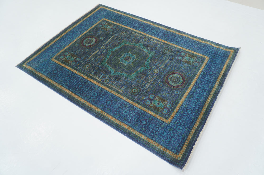 4x6 Blue Mamluk Turkish Fine Hand Knotted Medallion Rug - Yildiz Rugs