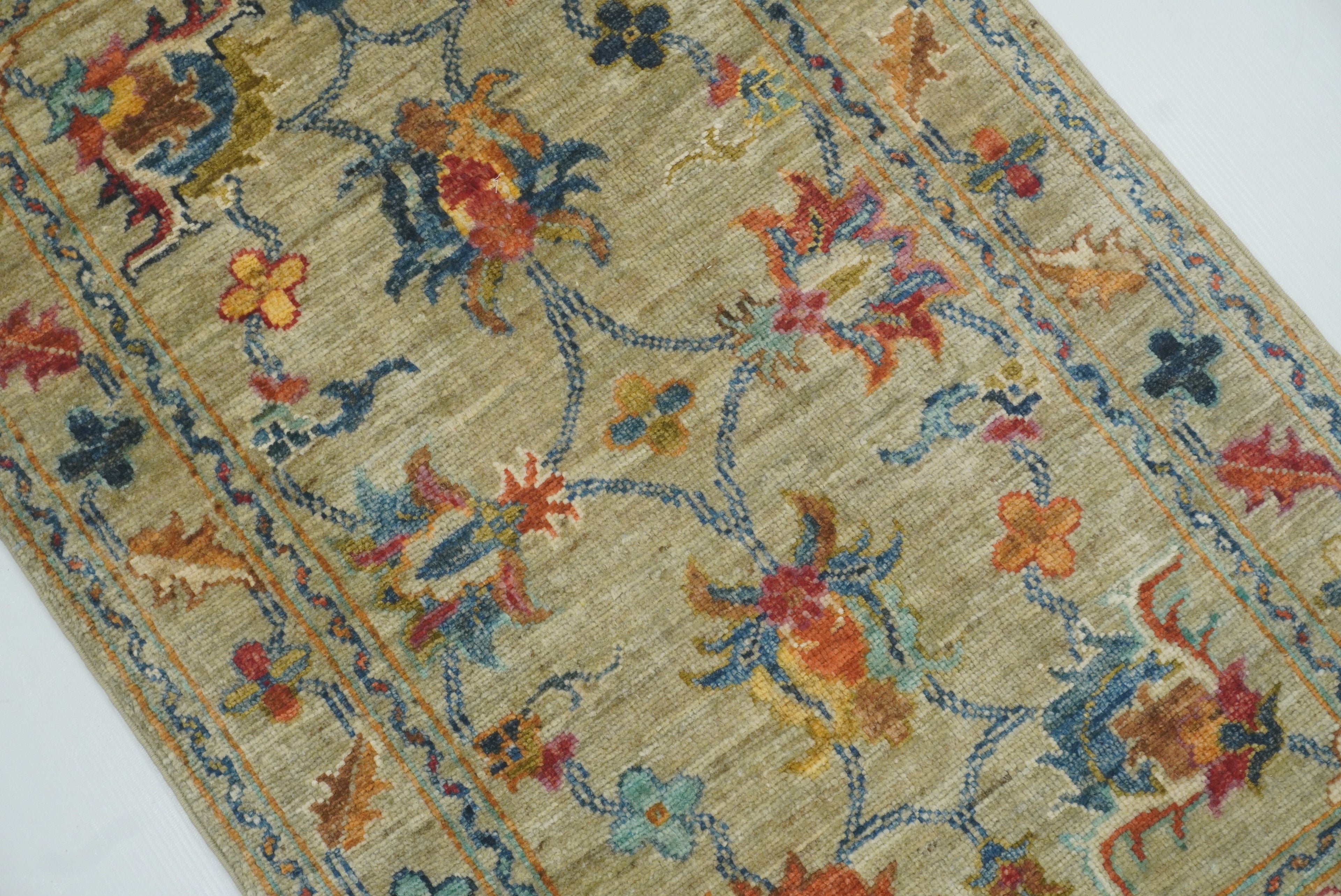 2x3 Green Afghan Waziri Floral Hand Knotted Rug - Yildiz Rugs
