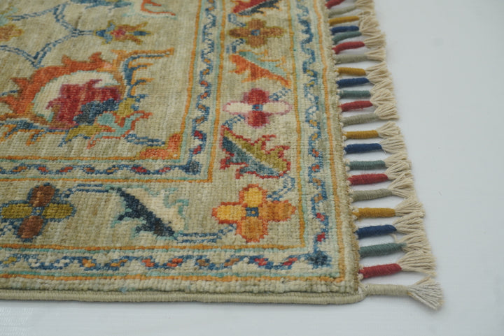 2x3 Green Afghan Waziri Floral Hand Knotted Rug - Yildiz Rugs