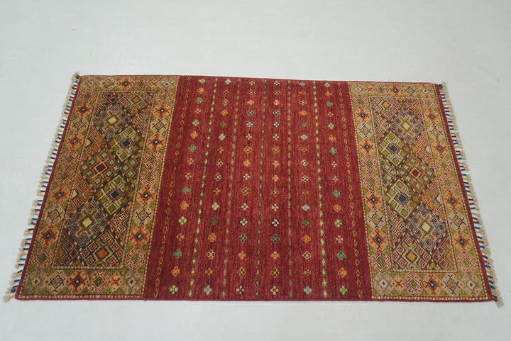 3x5 Red Afghan Hand Knotted Tribal Khorjin Rug