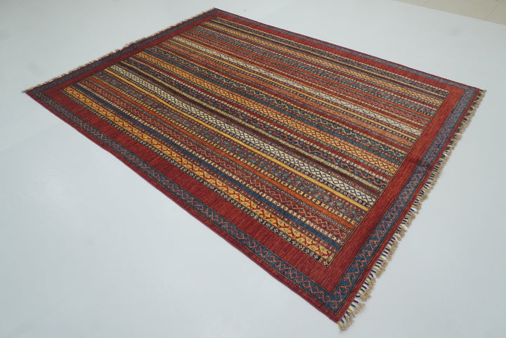 7x8 Red Area Turkish Style Hand-Knotted Tribal Rug - Yildiz Rugs