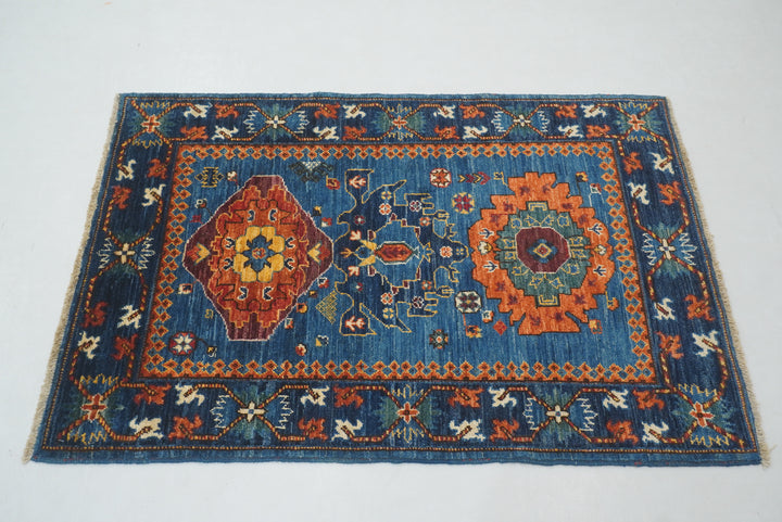 3x4 Navy Blue Baluch Afghan Hand knotted Oriental Rug