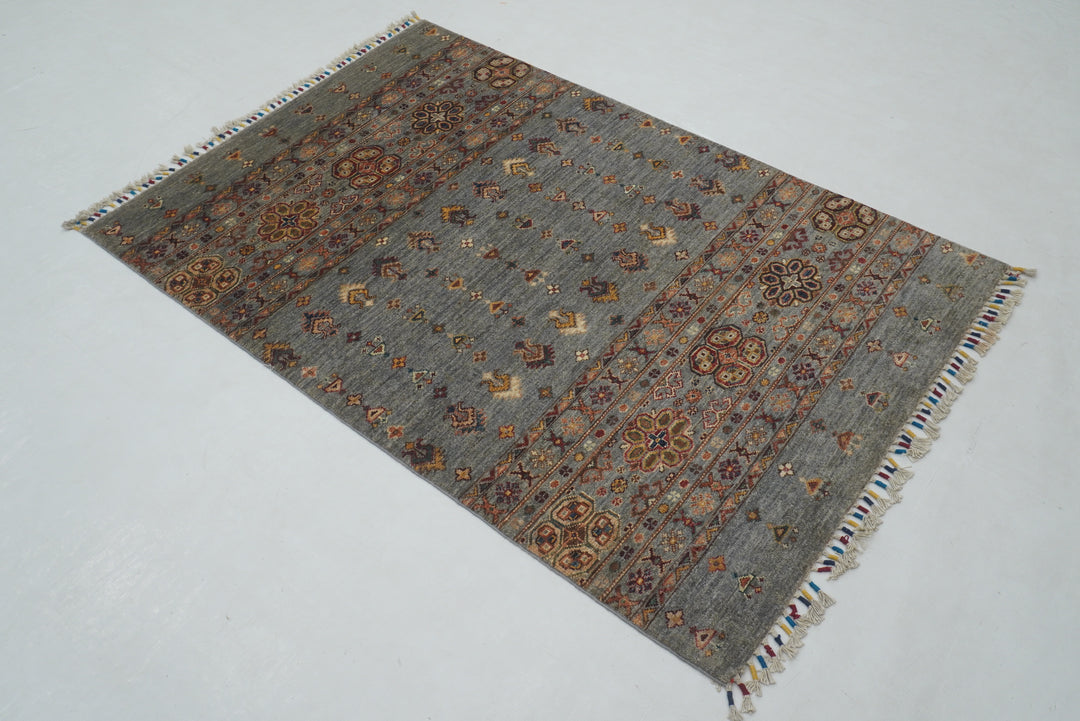 3x5 Blueish Gray Tribal Khorjin Afghan Rug