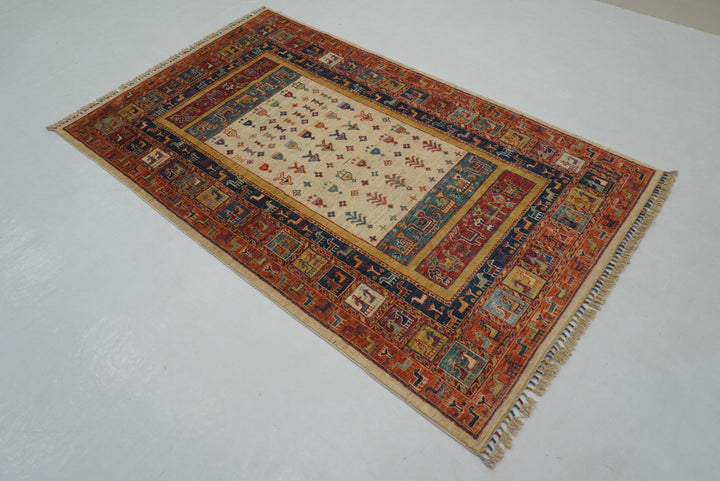 4x6 Beige Tribal Gabbeh Nomadic Afghan Rug