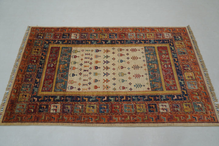 4x6 Beige Tribal Gabbeh Nomadic Afghan Rug