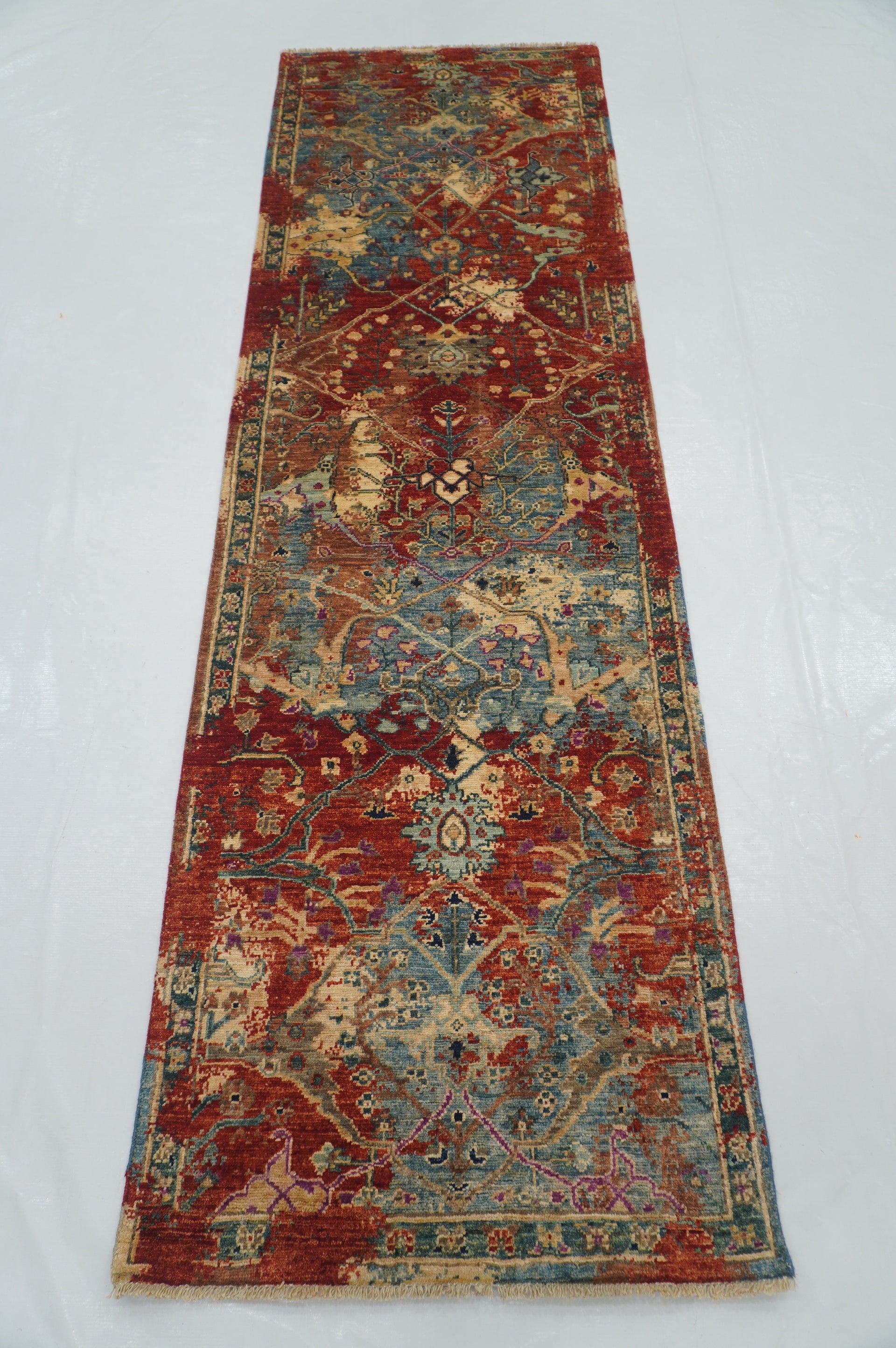 3 x 9 ft Modern Red Bidjar Abstract Hand knotted Runner Rug - Yildiz Rugs