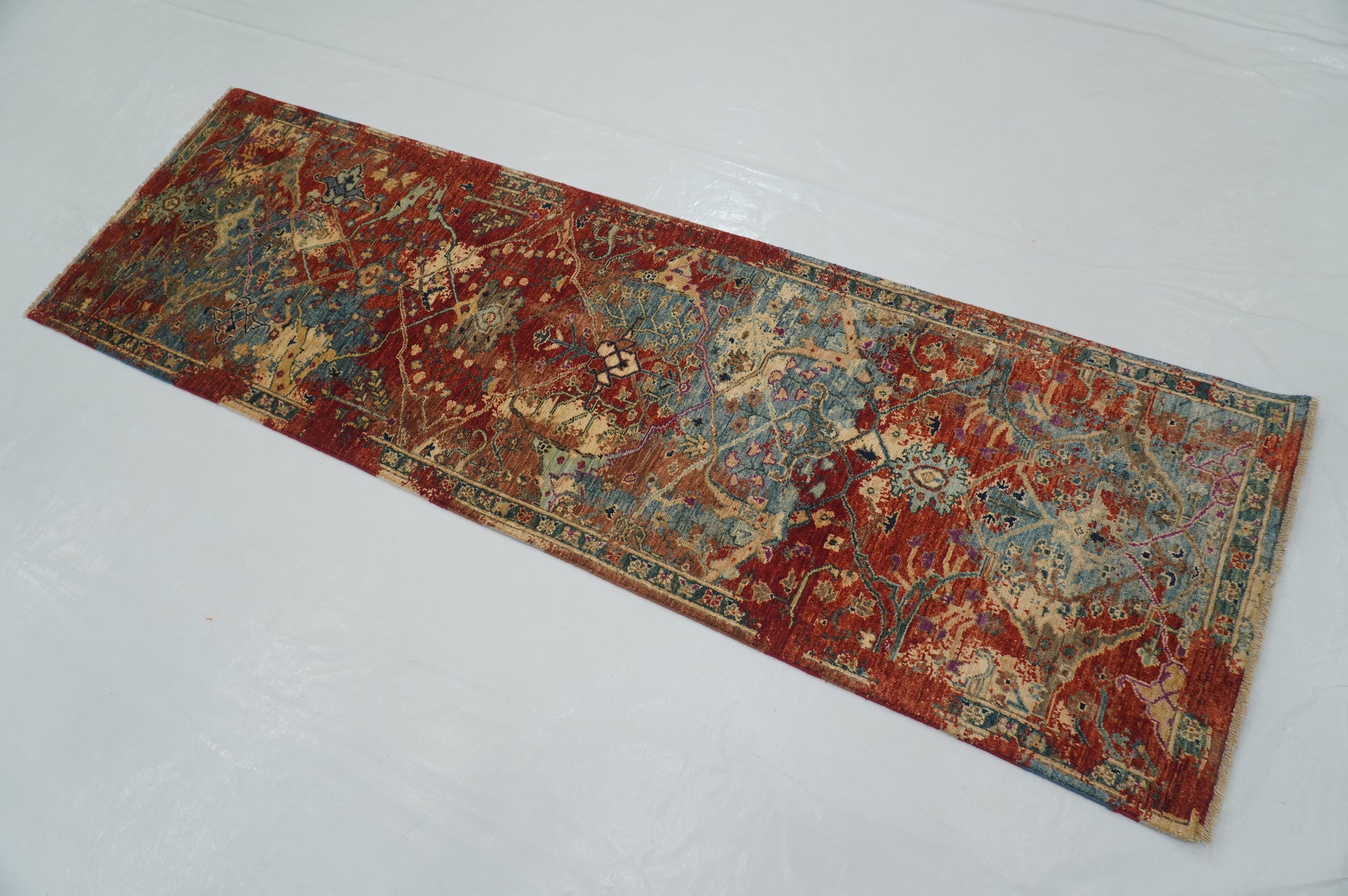 3 x 9 ft Modern Red Bidjar Abstract Hand knotted Runner Rug - Yildiz Rugs