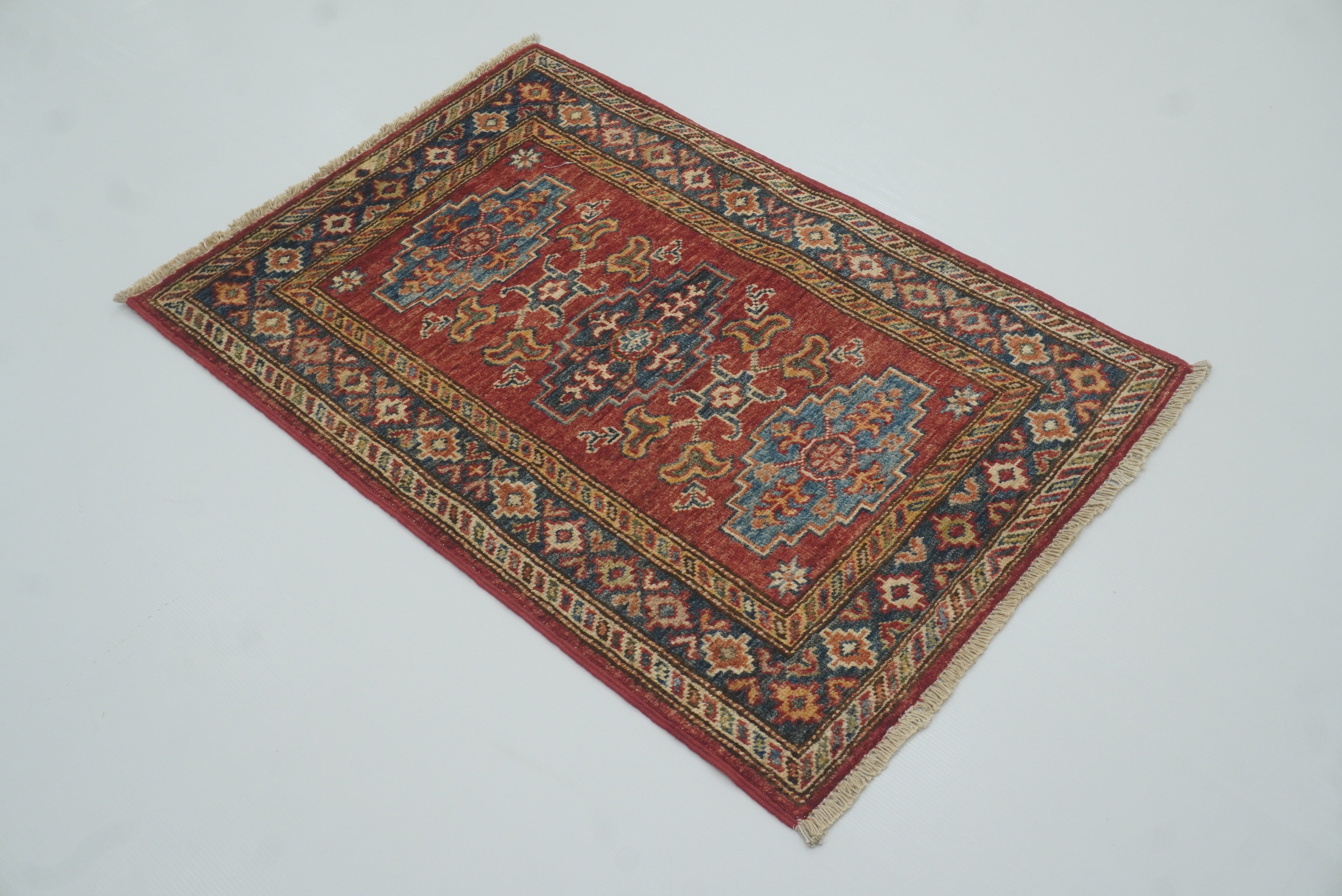 2x3 Red Kazak Hand-Knotted Afghan Rug - Yildiz Rugs