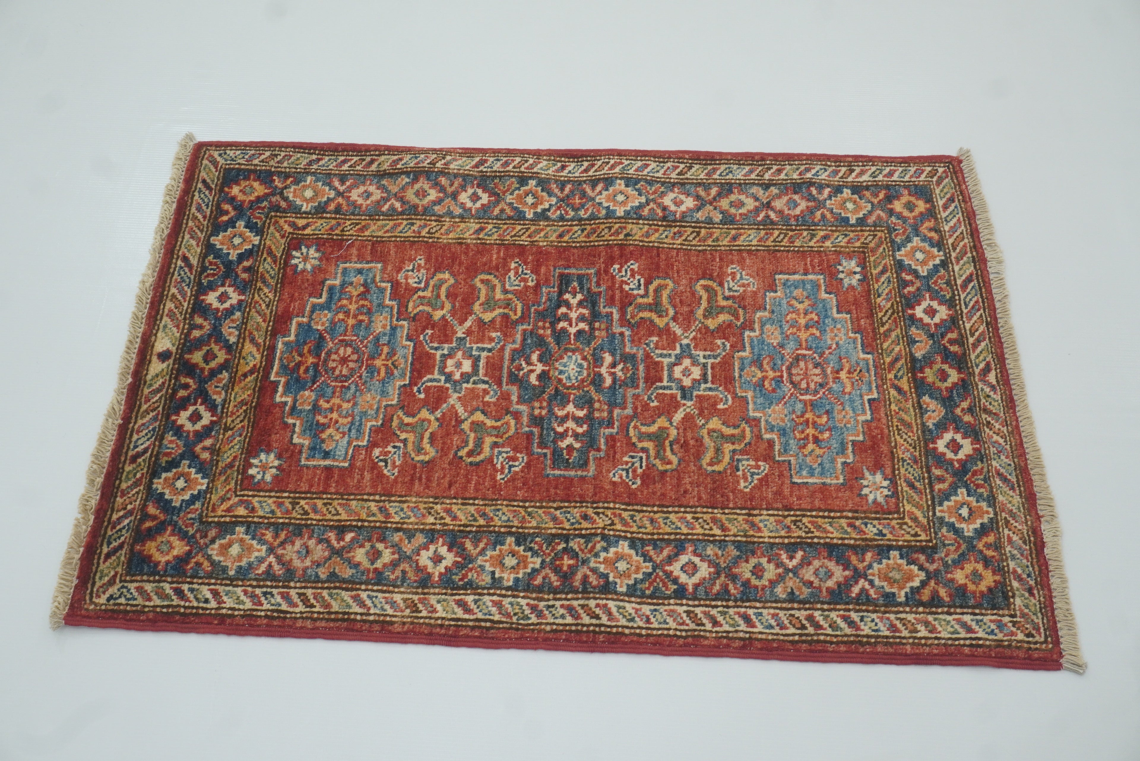 2x3 Red Kazak Hand-Knotted Afghan Rug - Yildiz Rugs
