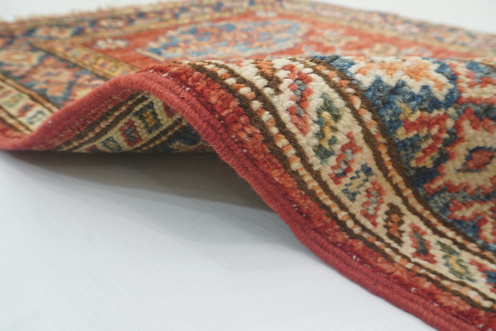 2x3 Red Kazak Hand-Knotted Afghan Rug - Yildiz Rugs