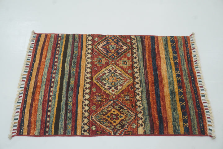 2x3 Red Khorjin Afghan Hand knotted Rug - Yildiz Rugs