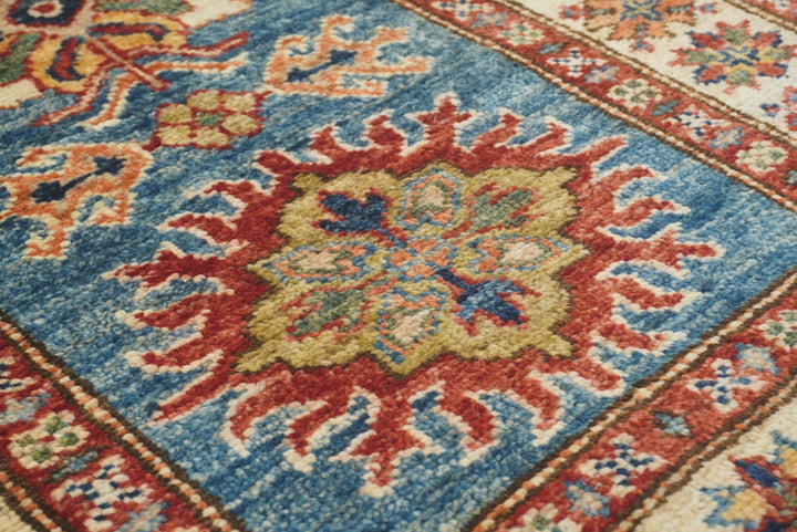 2x3 Blue Kazak Hand-Knotted Afghan Wool Rug - Yildiz Rugs