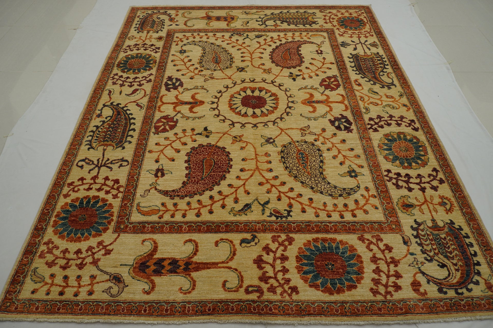 7x8 ft Beige Suzani Afghan Hand knotted Rug