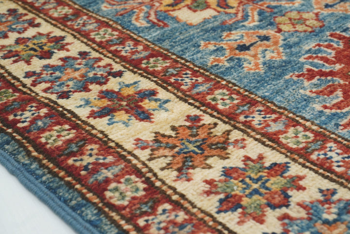 2x3 Blue Kazak Hand-Knotted Afghan Wool Rug - Yildiz Rugs