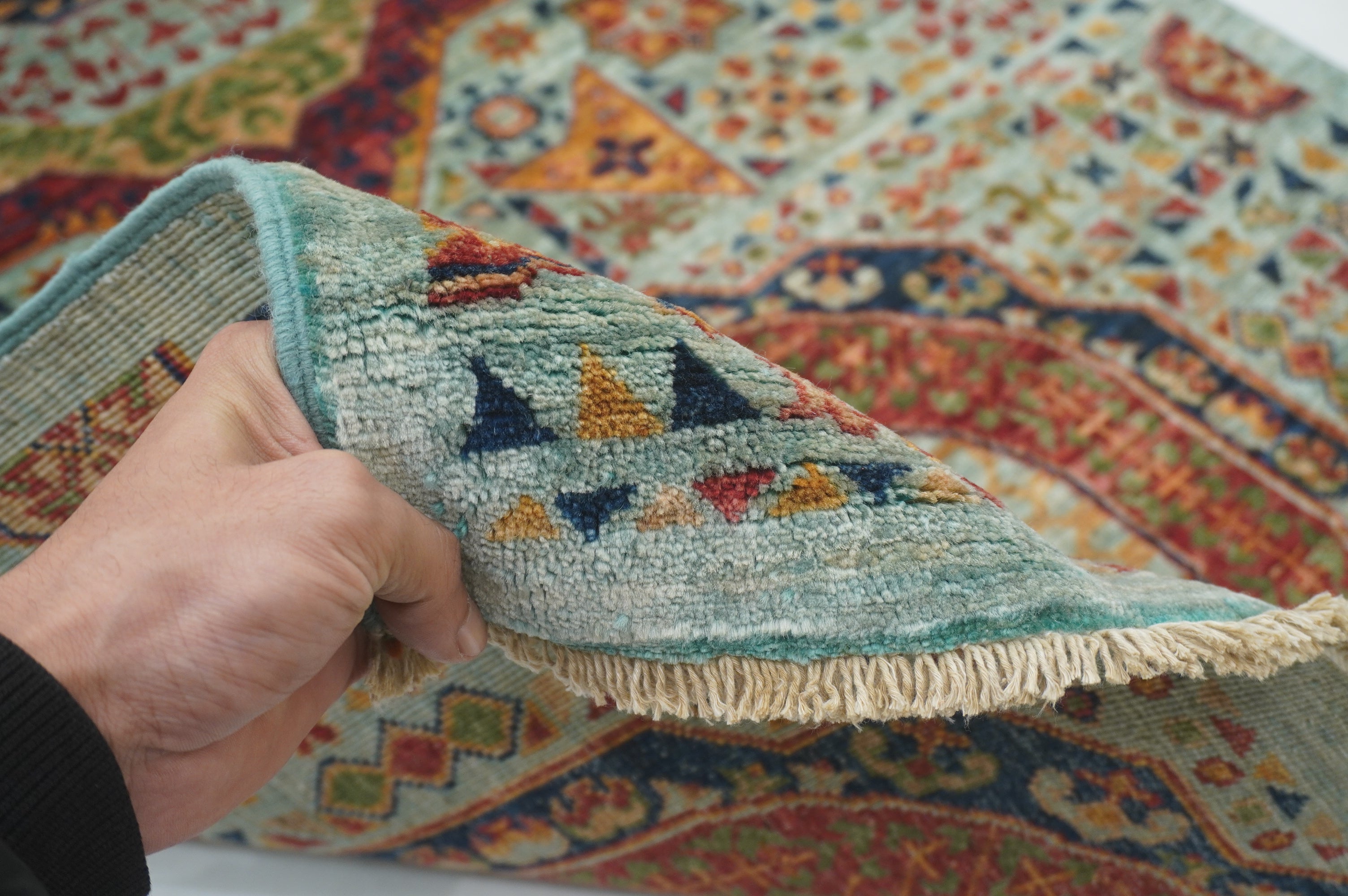 8 ft Soft Blue Mamluk Hand knotted Turkish Medallion Runner Rug - Yildiz Rugs