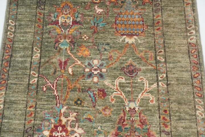 2x3 Green Afghan Waziri Floral Hand Knotted Rug - Yildiz Rugs