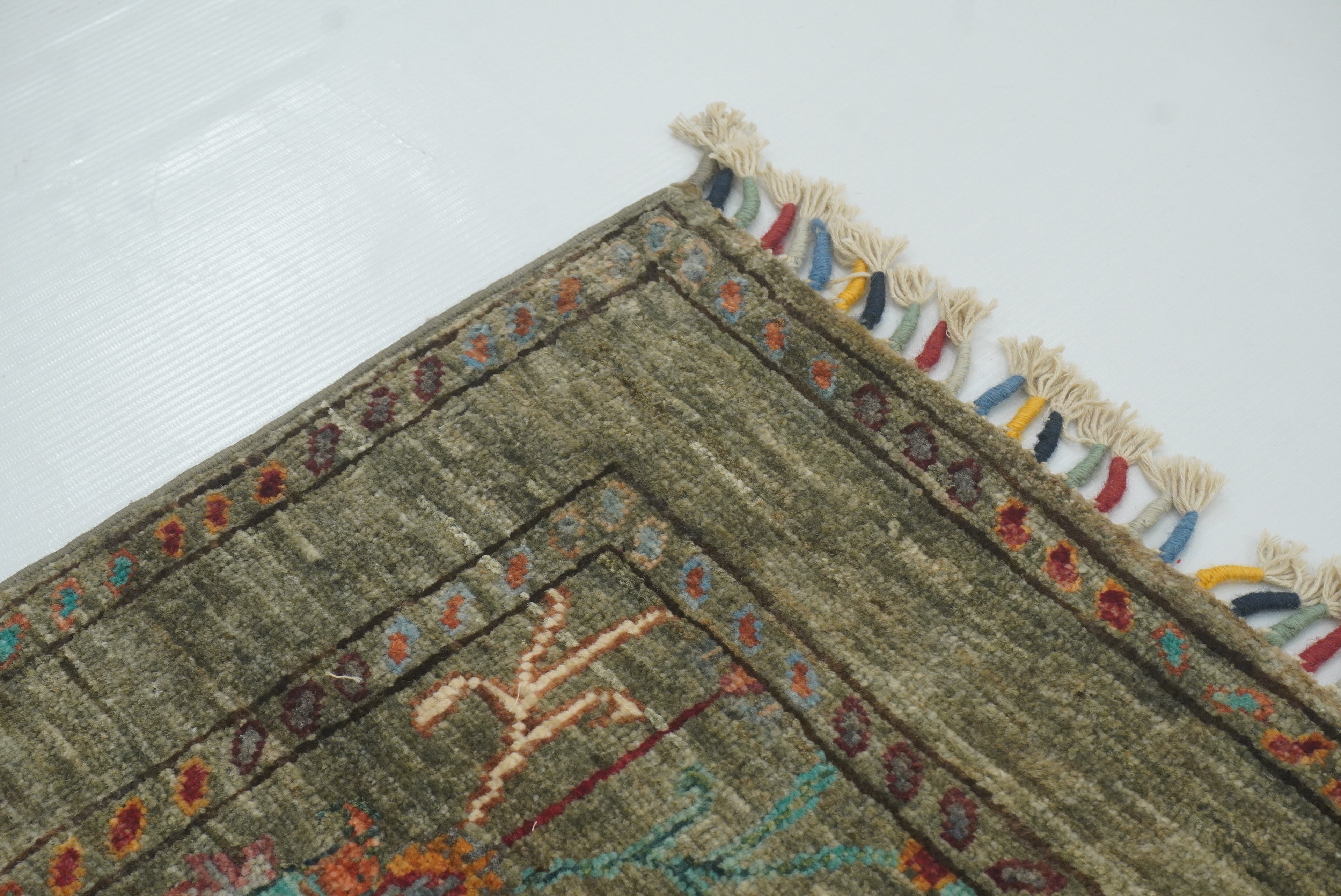 2x3 Green Afghan Waziri Floral Hand Knotted Rug - Yildiz Rugs