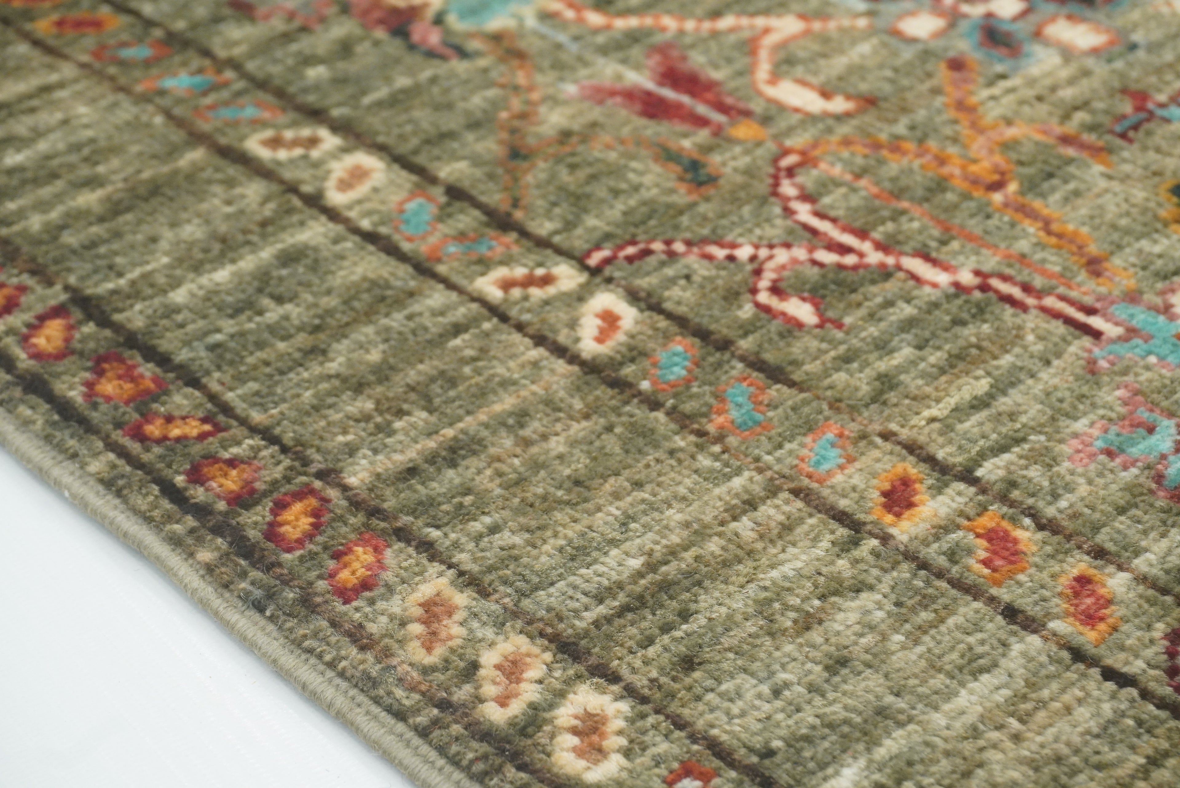 2x3 Green Afghan Waziri Floral Hand Knotted Rug - Yildiz Rugs
