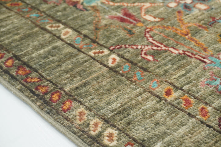 2x3 Green Afghan Waziri Floral Hand Knotted Rug - Yildiz Rugs