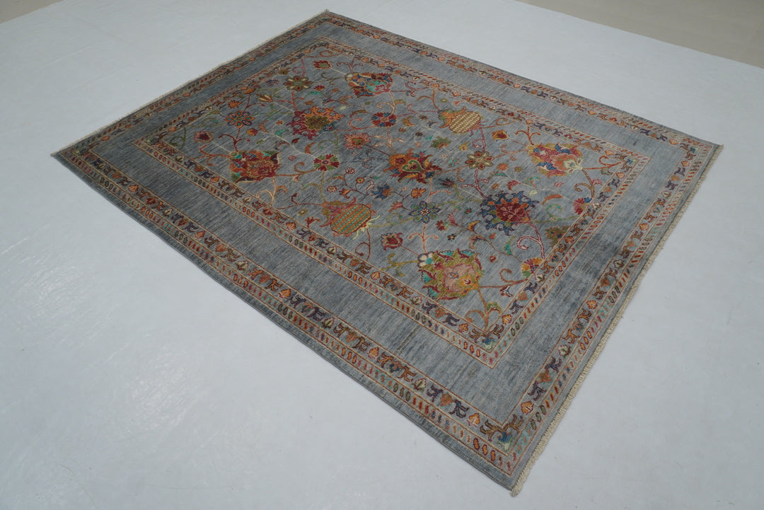 5x7 Blueish Gray Waziri Afghan Hand Knotted Oriental Rug