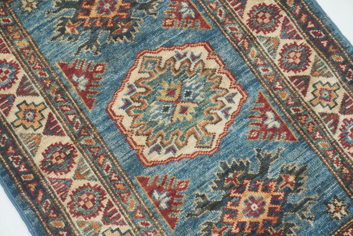 2x3 Blue Kazak Hand-Knotted Afghan Rug - Yildiz Rugs