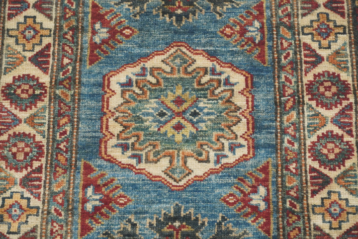 2x3 Blue Kazak Hand-Knotted Afghan Rug - Yildiz Rugs