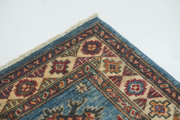 2x3 Blue Kazak Hand-Knotted Afghan Rug - Yildiz Rugs