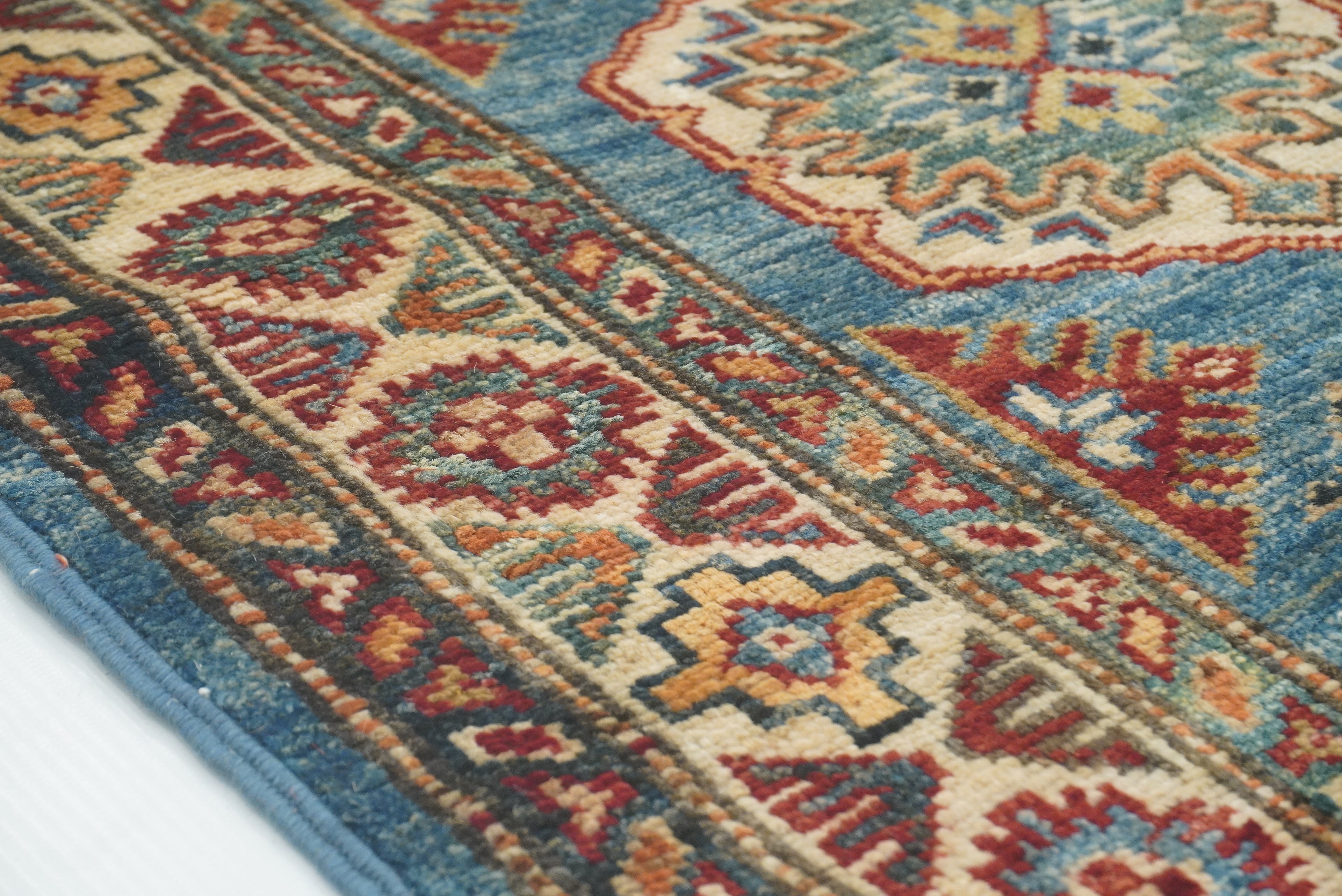 2x3 Blue Kazak Hand-Knotted Afghan Rug - Yildiz Rugs