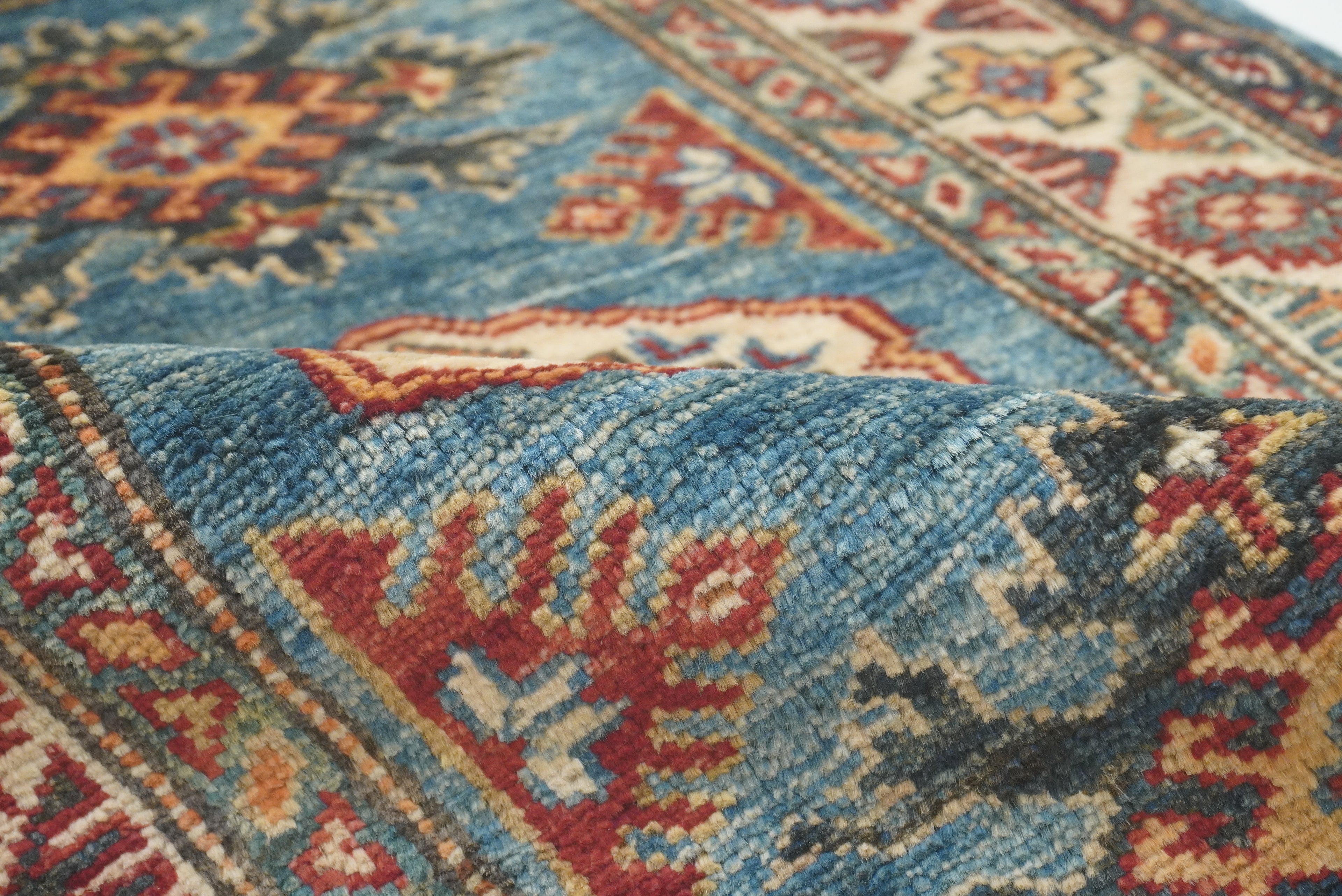 2x3 Blue Kazak Hand-Knotted Afghan Rug - Yildiz Rugs