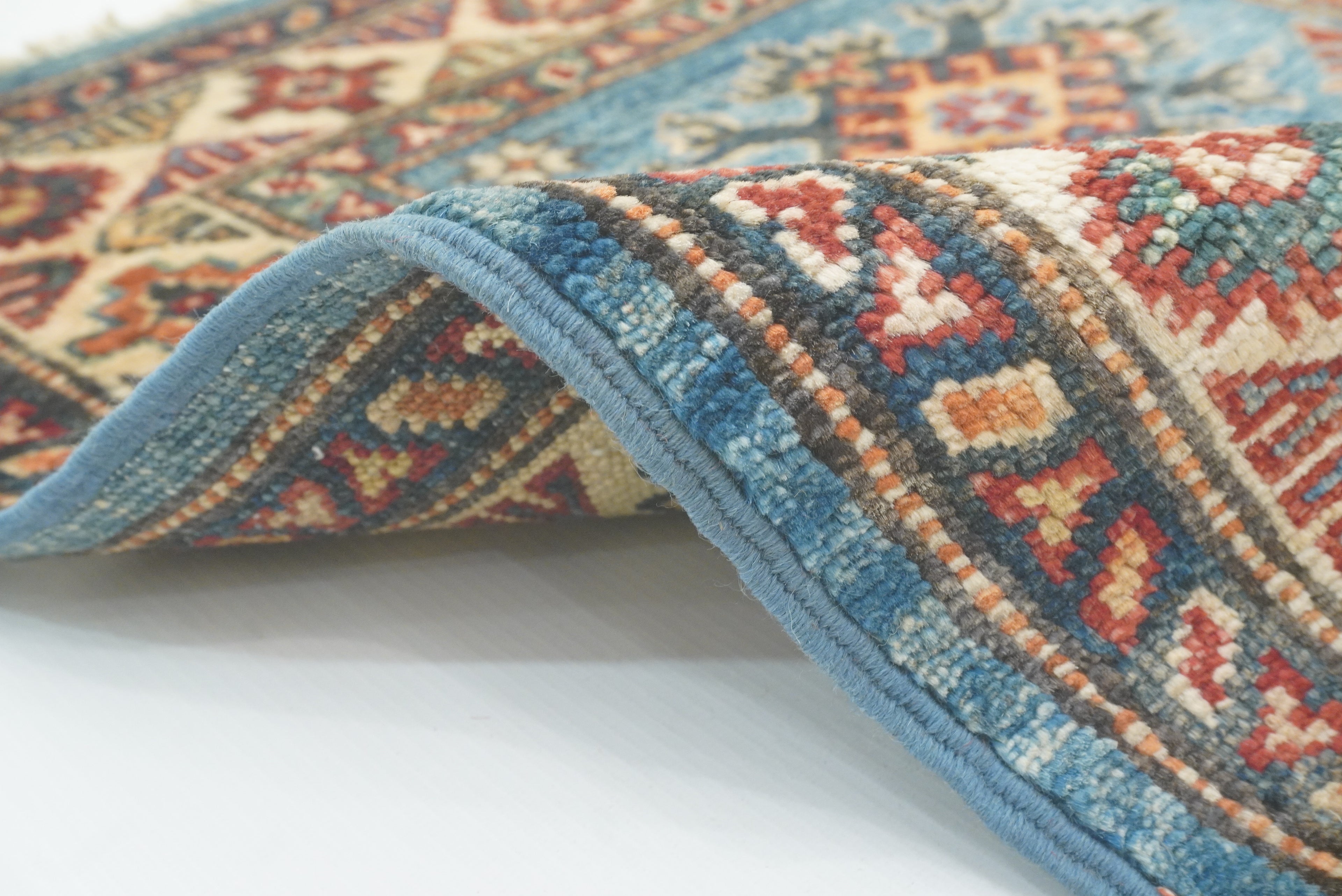 2x3 Blue Kazak Hand-Knotted Afghan Rug - Yildiz Rugs