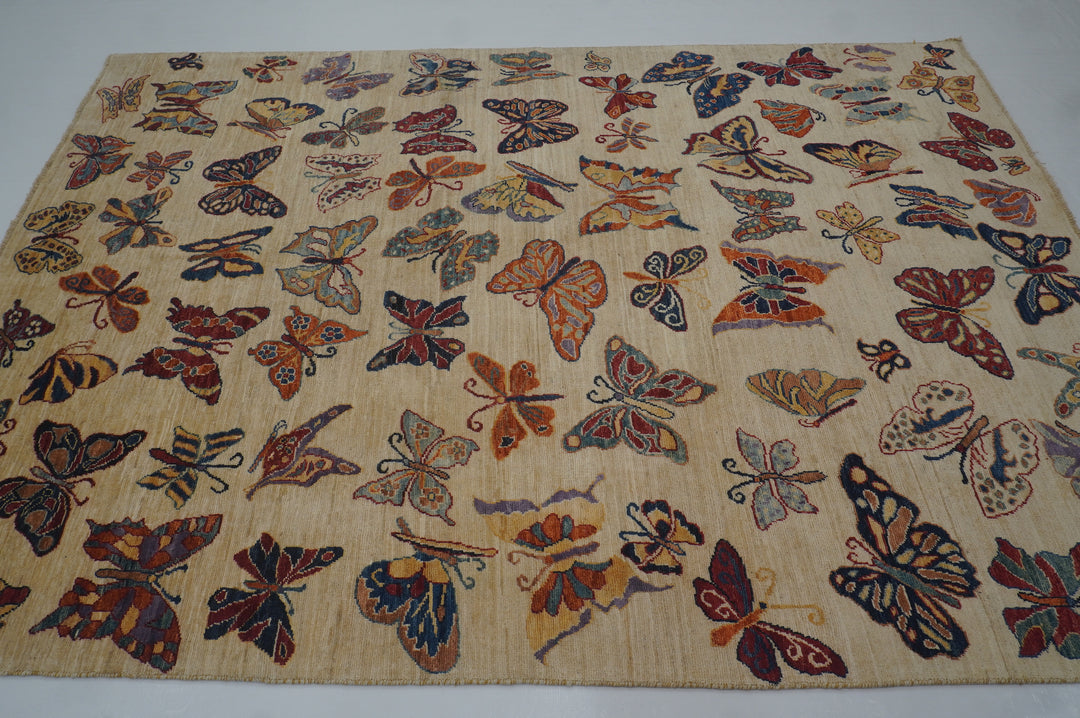 6x8 Butterfly Beige Gabbeh Afghan hand knotted Rug