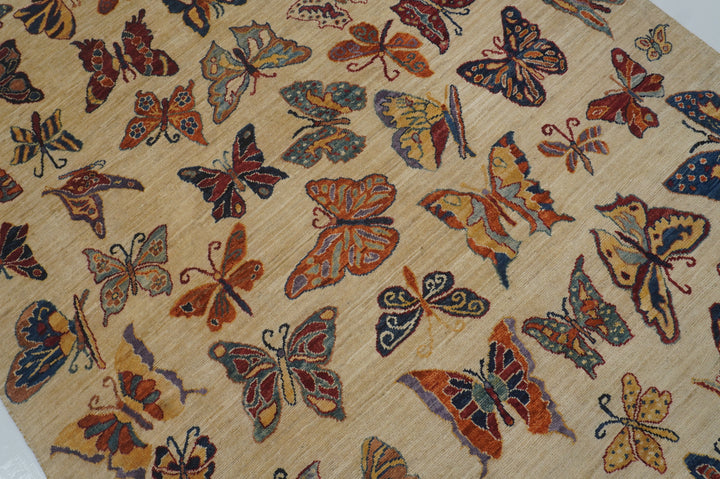 6x8 Butterfly Beige Gabbeh Afghan hand knotted Rug