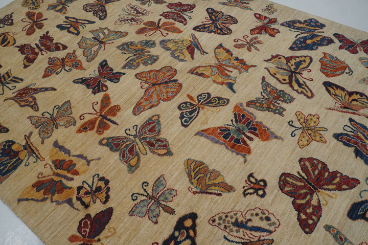 6x8 Butterfly Beige Gabbeh Afghan hand knotted Rug