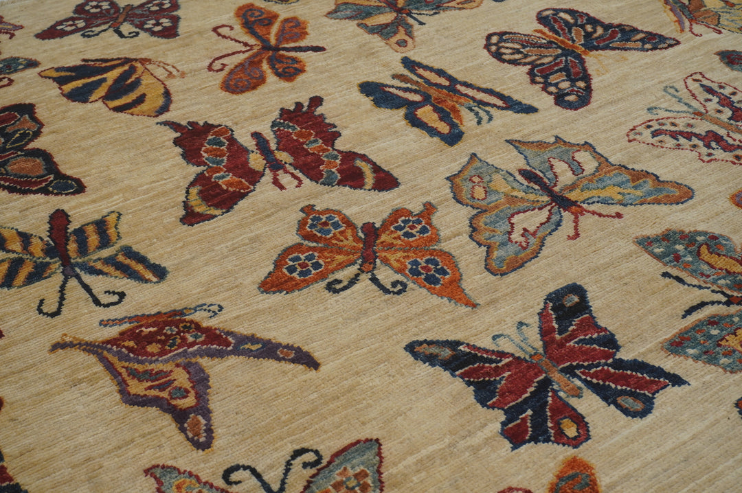 6x8 Butterfly Beige Gabbeh Afghan hand knotted Rug