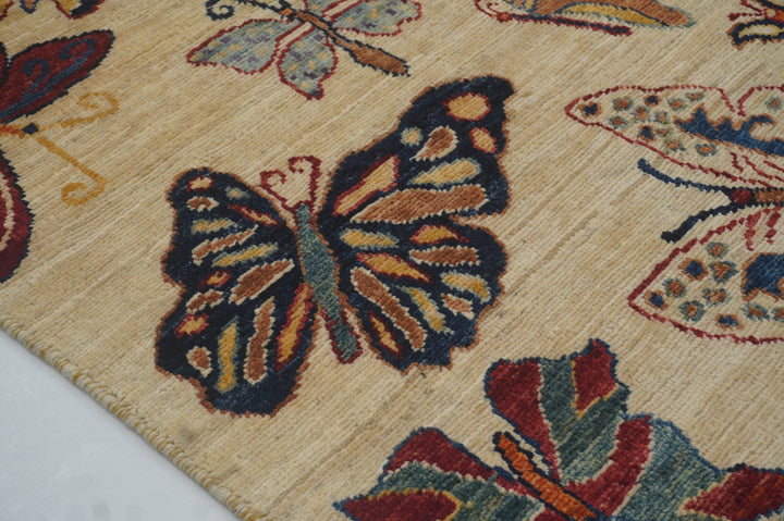 6x8 Butterfly Beige Gabbeh Afghan hand knotted Rug