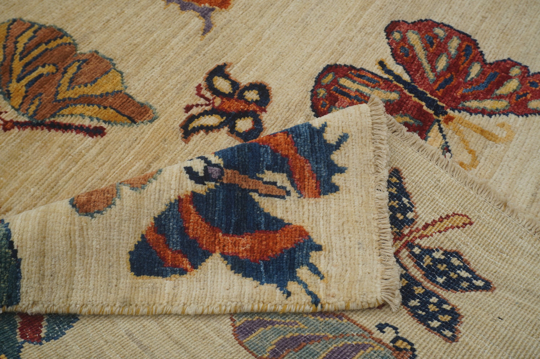 6x8 Butterfly Beige Gabbeh Afghan hand knotted Rug